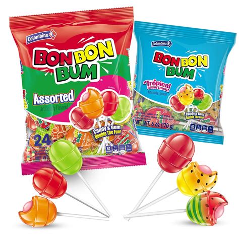 Amazon.com : Colombina Bon Bon Bum Lollipops w/ Bubble Gum Center ...