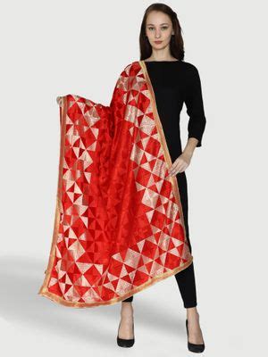 Buy SWI STYLISH Chiffon Red Phulkari Dupatta Online
