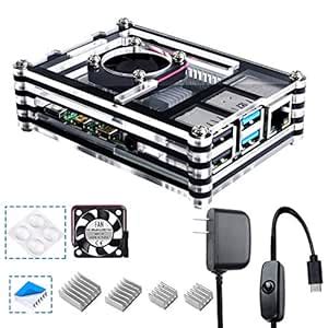 Smraza Case for Raspberry Pi 4 Model B, Acrylic Case with Cooling Fan ...