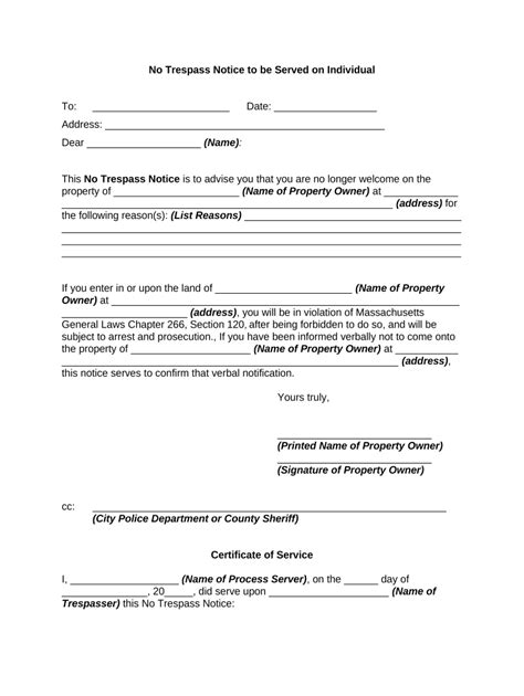 No Trespass Notice - Blank Fillable Template | Fill Out, Print ...