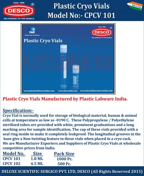 Plastic Labware Cryo Vials - Manufacturers, Vendors & Exporter India
