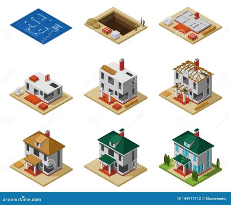 House Construction Phases Isometric Set Stock Vector - Illustration of element, collection ...
