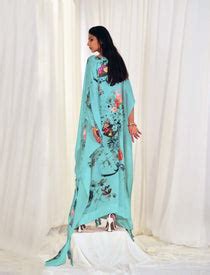 Blue printed silk kaftaan with ruffles - Elan Store