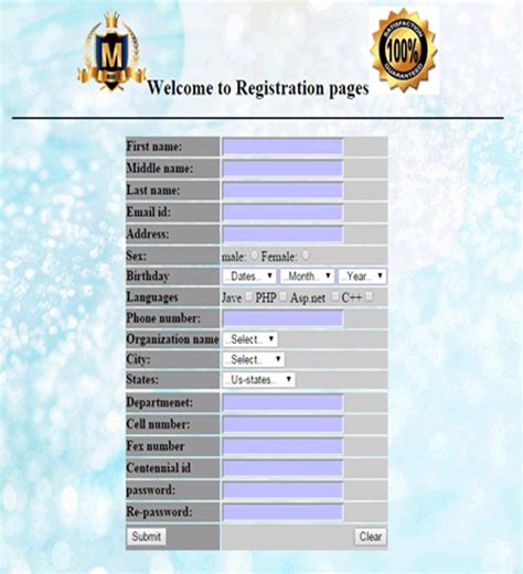 Image result for Registration Page in HTML Code