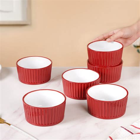Cresta Ceramic Snack Bowl Set Of 6 Red 400ml Online - Premium Snack ...