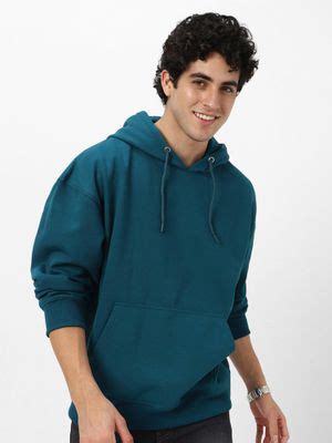 Buy Urbano Fashion Men'S Fog Teal Green Cotton Solid Oversized Hooded ...