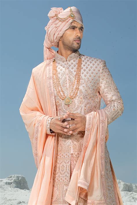 Peach Color Embroiderd Designer Sherwani In For Men – paanericlothing