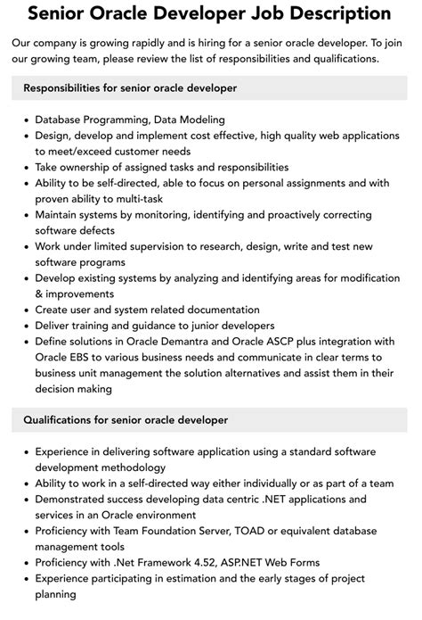 Image result for Oracle Developer Job Description