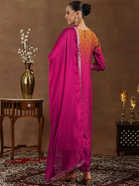 Buy Pink Woven Design Silk Blend Straight Suit With Dupatta Online at ...