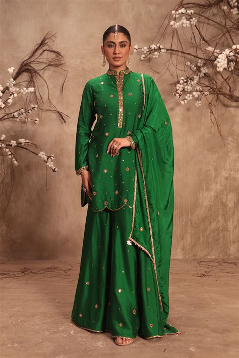 Nazakat Green Mirror Work Sharara Set – Label Niti Bothra