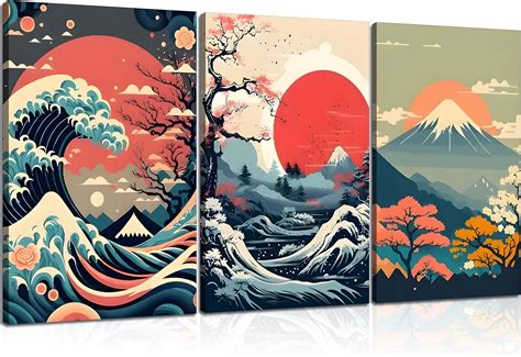 Amazon.com: 3Pcs Japanese Wall Art Asian Nature Landscape Posters ...