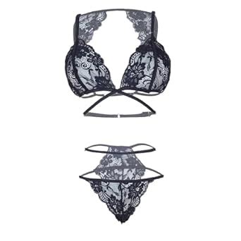 Buy Psychovest Women's Sexy Lace Striped Bra and Panty Lingerie Set ...