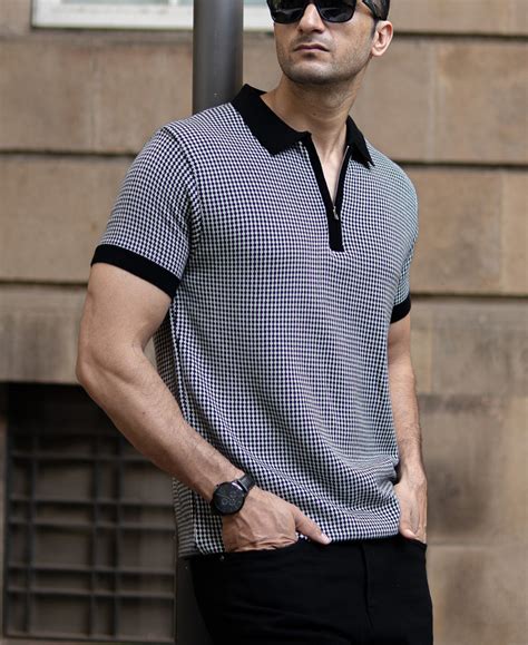 Black And White Knit Polo T-Shirt – Powerlook