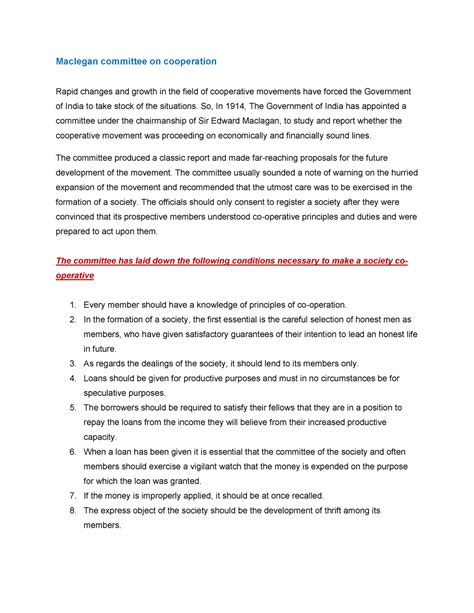 Maclegan committe report - Maclegan committee on cooperation Rapid ...