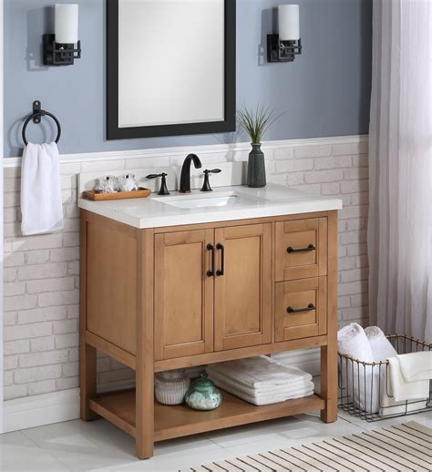 allen + roth Harwood 36-in Natural Undermount Single Sink Bathroom ...
