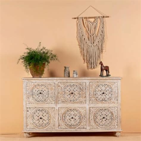 Quick Artsy Hand Carved Chest of Drawers ANGIRAS Solid Mango Wood ...