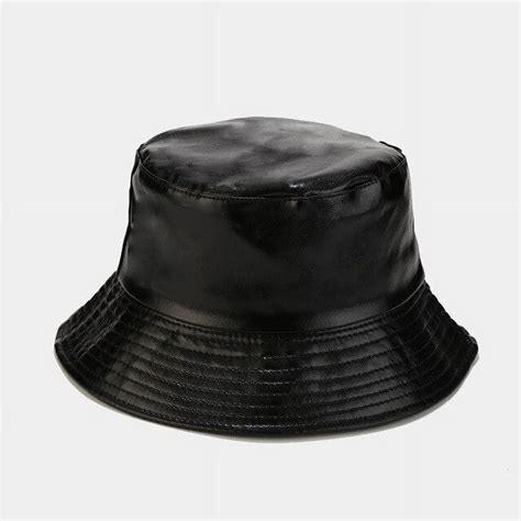 COCOpeaunt New Fashion Waterproof Black Bucket Hat Leather Fishing Cap ...