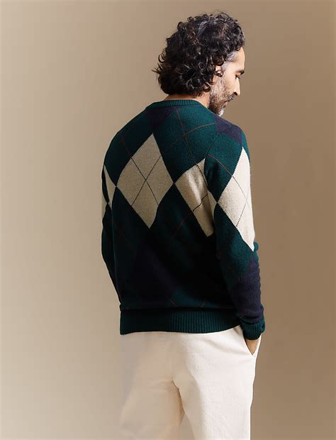 Buy Thorner Merino Wool with Cashmere Argyle Jumper at Marks & Spencer