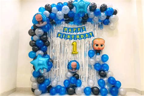 Boss Baby Theme Decoration On Wall At Home With Balloons
