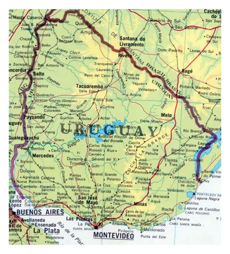 Detailed map of Uruguay with roads and cities | Uruguay | South America | Mapsland | Maps of the ...
