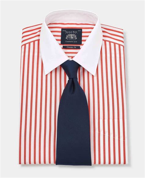 Men's Red Stripe Contrast Collar Classic Fit Formal Shirt With Double ...