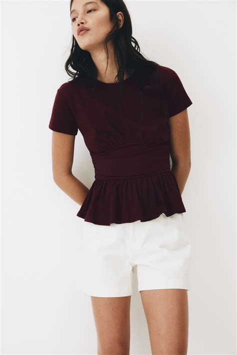 Women's Burgundy Jersey peplum top | H&M IN