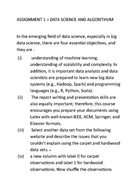 Assignment 1: Data Science & Algorithms Overview - Studocu