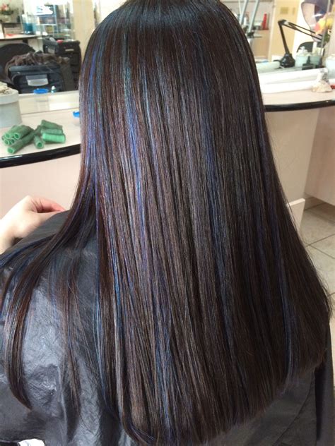 Dark brown hair with blue highlights | hair ideas in 2019 | Blue ombre ...