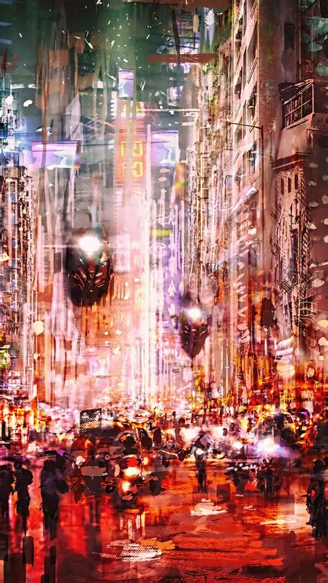 Download Futuristic City Night Cyberpunk iPhone X Wallpaper ...