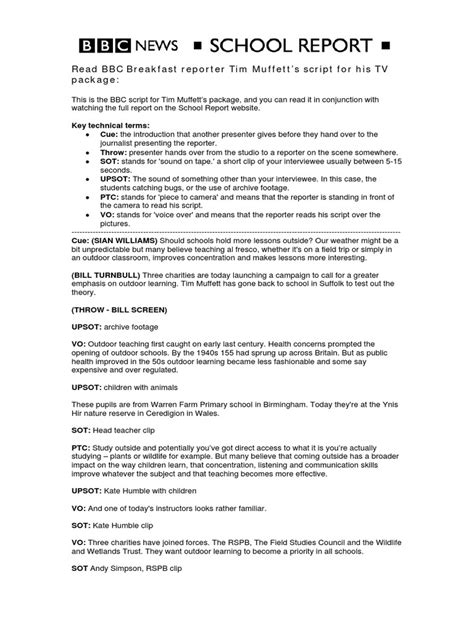 Image result for BBC News Script Example