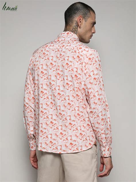 ₹899 | Campus Sutra Men's EcoLiva Orange Abstract Swirl Shirt - Campussutra