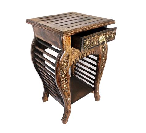 wai Natural Wooden Art Deco Glossy Shine Bedside Table with Drawer ...