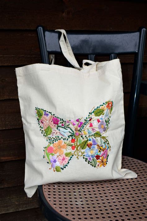 Bag Embroidery Ideas Embroidered Canvas Tote Women Shopper Floral ...
