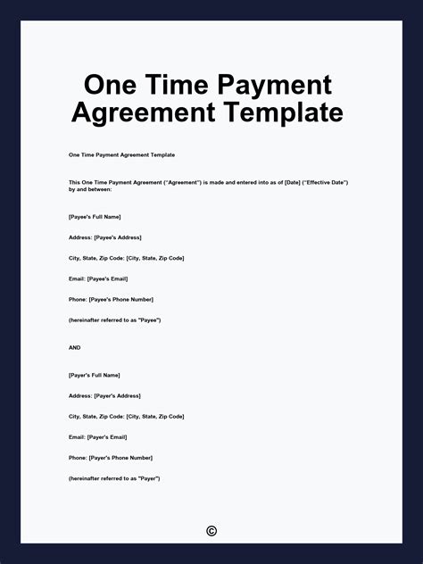 One Time Payment Agreement Template