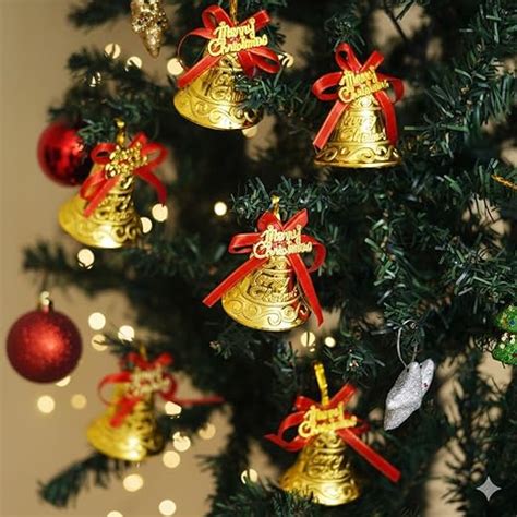 eCraftIndia Merry Christmas Bells (Set of 6) Golden Jingle Bells with ...