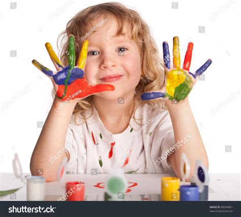 Стоковая фотография 88240861: Little Child Drawing Paint Isolated On | Shutterstock