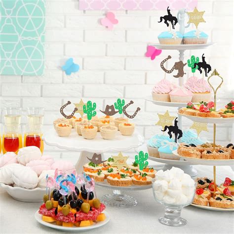 Buy Gyufise 24Pcs Cowboy Cupcake Toppers Glitter HorseShoe Cowboy Hats ...