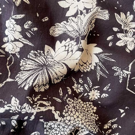 Black & Beige The Dark Forest Hand Block Printed Pure Cotton Fabric (W ...