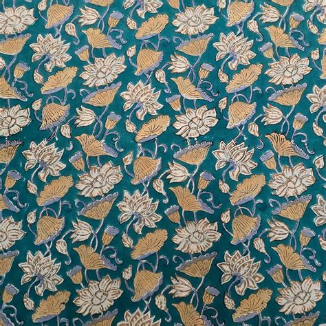Pre Cut (0.80 Meter) Pure Cotton Jaipuri Blue With Levy Flower Jaal Ha ...