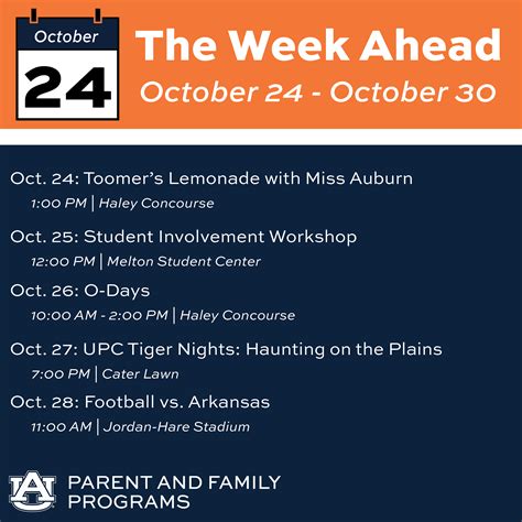 The Week Ahead: Oct. 24 - 30, 2022 | The Auburn Family Portal