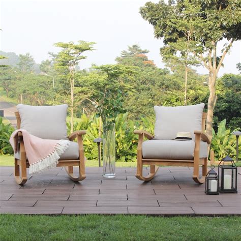 Cambridge Casual Auburn Natural Teak Wood Frame Rocking Chair with ...