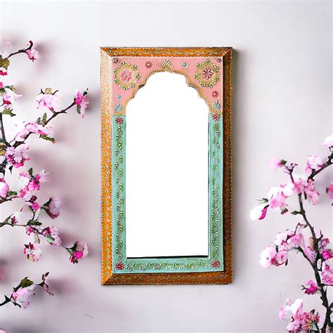 Blush Blossoms: 25x46cm Handpainted Pink Mirror – J.L.HOME DECOR
