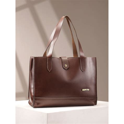 Premium Genuine Leather Structured Shopper Tote with Dual Compartments ...