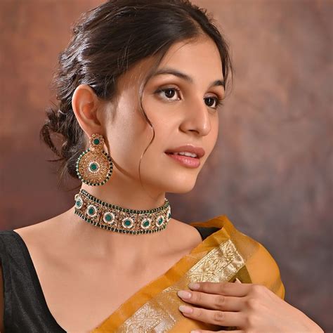 Buy Fida Gold Plated Temple Choker & Earrings Jewellery Set Online