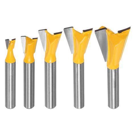 Uxcell 5pcs Dovetail Router Bit Set 1/4" 3/8" 1/2" 5/8" 3/4" Dia 1/4 ...