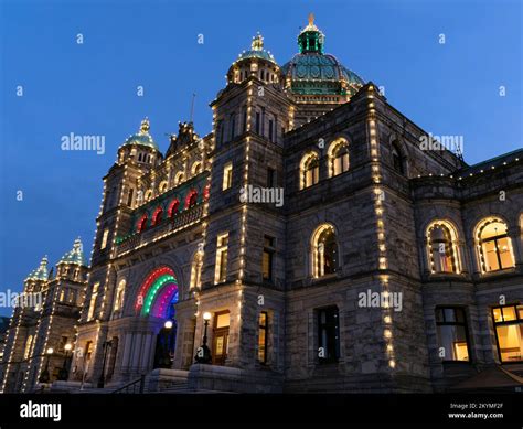 The British Columbia Parliament Buildings in Victoria, seen at dusk ...