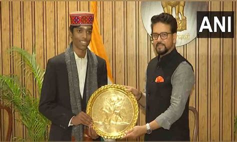 Anurag Thakur felicitates FIDE World Cup runner-up Praggnanandhaa
