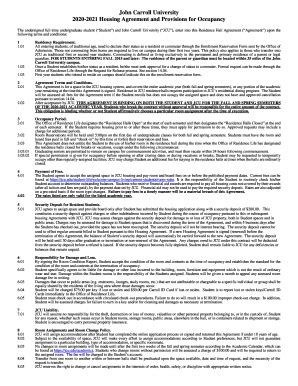 Fillable Online 2020-2021 Housing Agreement and Provisions for ...