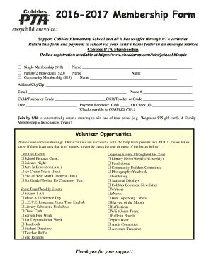 Fillable Online cobblespta 2016-2017 Membership Form - Cobbles PTA ...
