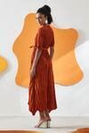 Buy Orange Polyester Solid High Neck Leo Leaf Textured Plain Maxi Dress ...